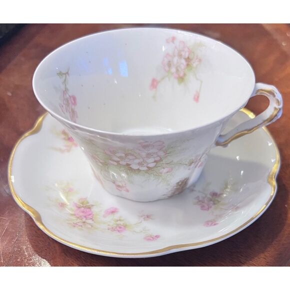Haviland Other - Porcelain Haviland Limoges France tea cup saucer pink green floral gold accent
